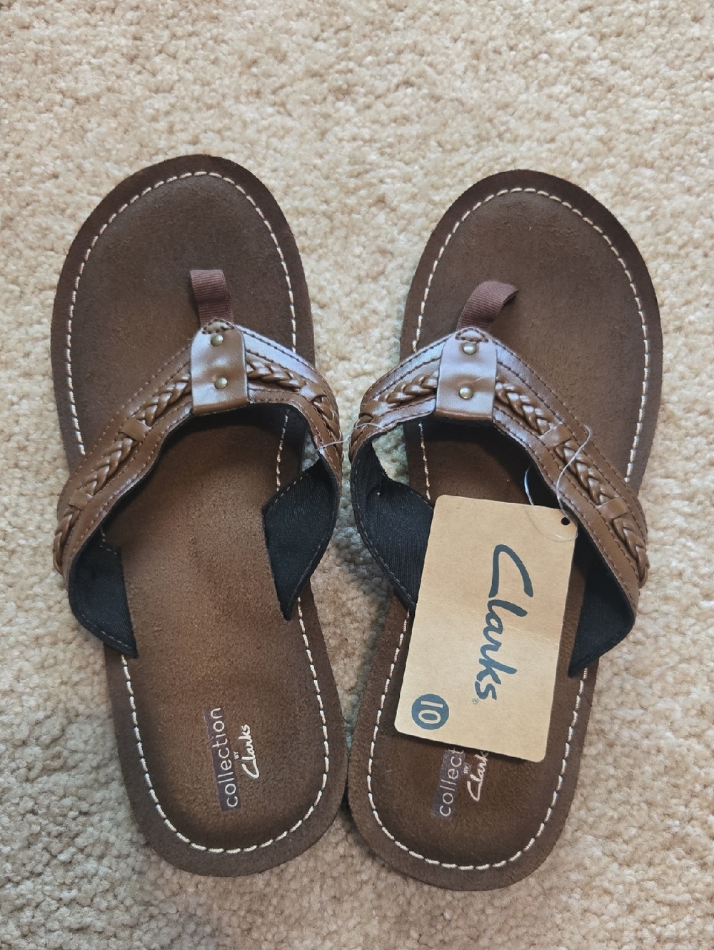 Clarks Brown Braided Strap Thong Sandals